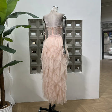 Xajzpa Fashion Lace Mesh Dress Women's Strapless Fake Two Pieces Waist Retraction Dresses 2025 Summer New Tide